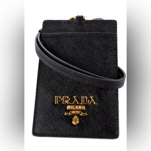 Prada Black Saffiano Lanyard card Case.